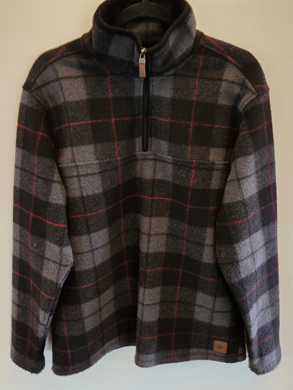 John Wayne Stock & Supply Mens Medium Plaid Fleece 1/4 Zip Mock Neck Pullover